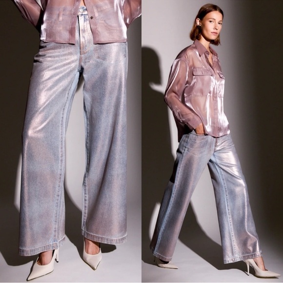 Pistola Jadyn Low Slung Baggy Relaxed Metallic Palazzo Jeans